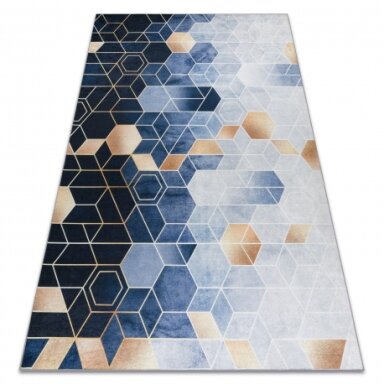 ANDRE 1216 plaunamas kilimas kubas, Geometrinis neslystantis - mėlyna ANDRE 1216 plaunamas kilimas kubas, Geometrinis neslystantis - mėlyna