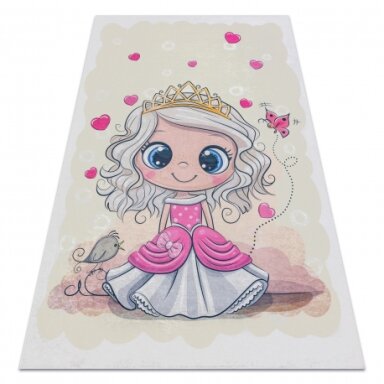 BAMBINO 43020 plaunamas kilimas Princesė, neslystantis - kreminis / rožinis BAMBINO 43020 plaunamas kilimas Princesė, neslystantis - kreminis / rožinis