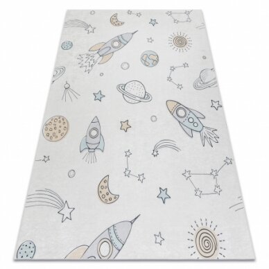 BAMBINO 1278 plaunamas kilimas Kosmosas, raketa vaikams neslystantis - kremas BAMBINO 1278 plaunamas kilimas Kosmosas, raketa vaikams neslystantis - kremas