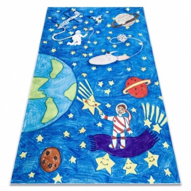 BAMBINO 2265 plaunamas kilimas Kosmosas, raketa vaikams neslystantis - mėlyna BAMBINO 2265 plaunamas kilimas Kosmosas, raketa vaikams neslystantis - mėlyna