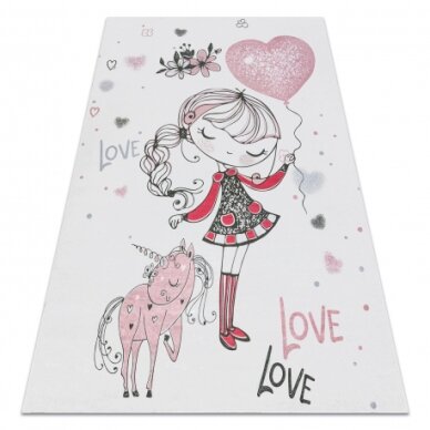 BAMBINO 2644 plaunamas kilimas Maža mergaitė, vienaragis, neslystantis - baltas / rožinis BAMBINO 2644 plaunamas kilimas Maža mergaitė, vienaragis, neslystantis - baltas / rožinis
