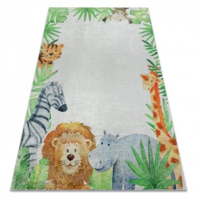 BAMBINO 54090 plaunamas kilimas Gyvūnai, Afrika neslystantis - baltas / žalias BAMBINO 54090 plaunamas kilimas Gyvūnai, Afrika neslystantis - baltas / žalias