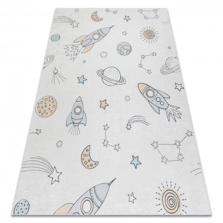 BAMBINO 1278 plaunamas kilimas Kosmosas, raketa vaikams neslystantis - kremas BAMBINO 1278 plaunamas kilimas Kosmosas, raketa vaikams neslystantis - kremas