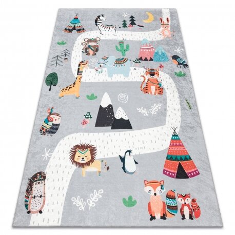 BAMBINO 2160 plaunamas kilimas Streets, indėnų kaimas, gyvūnai vaikams, neslystantis - pilkas BAMBINO 2160 plaunamas kilimas Streets, indėnų kaimas, gyvūnai vaikams, neslystantis - pilkas