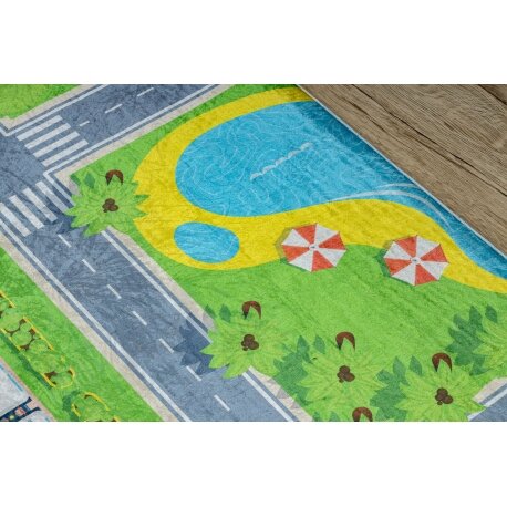 BAMBINO 2624 plaunamas kilimas Miestas, gatvės, neslystantis - žalias / pilkas 3