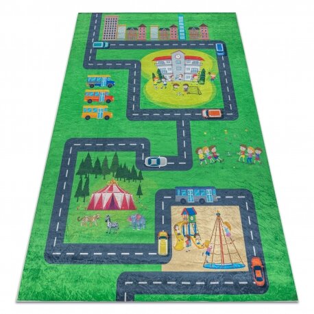 BAMBINO 2660 plaunamas kilimas Miestas, gatvės, neslystantis - žalias / pilkas BAMBINO 2660 plaunamas kilimas Miestas, gatvės, neslystantis - žalias / pilkas