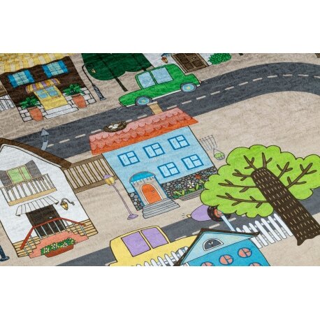 BAMBINO 34600 plaunamas kilimas Miestas, gatvės,neslystantis - smėlio spalvos / pilka 3