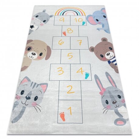 BAMBINO 43092 plaunamas kilimas Gyvūnai, vaivorykštė, neslystantis - rožinis / geltona