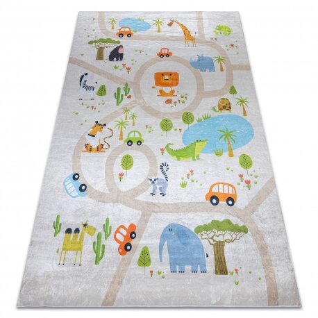 BAMBINO 50230 plaunamas kilimas Zoologijos sodas, gatvės, neslystantis - smėlio spalvos / žalias BAMBINO 50230 plaunamas kilimas Zoologijos sodas, gatvės, neslystantis - smėlio spalvos / žalias