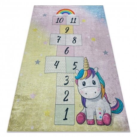 BAMBINO 54060 plaunamas kilimas Klasė, vaivorykštė, neslystantis - rožinis / geltona