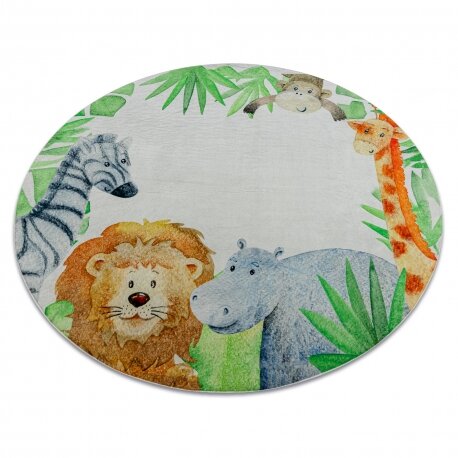 BAMBINO 54090 plaunamas kilimas Gyvūnai, Afrika vaikams neslystantis - baltas / žalias BAMBINO 54090 plaunamas kilimas Gyvūnai, Afrika vaikams neslystantis - baltas / žalias