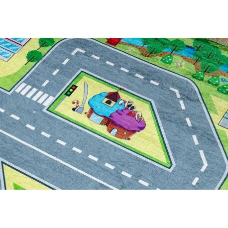 BAMBINO 9028 plaunamas kilimas Miestas, gatvės, neslystantis - žalias / pilkas 3 BAMBINO 9028 plaunamas kilimas Miestas, gatvės, neslystantis - žalias / pilkas 3