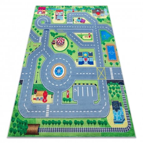 BAMBINO 9028 plaunamas kilimas Miestas, gatvės, neslystantis - žalias / pilkas BAMBINO 9028 plaunamas kilimas Miestas, gatvės, neslystantis - žalias / pilkas