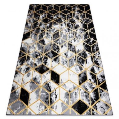 Kilimas GLOSS 3D Šiuolaikinis 409A 82 Kubas, stilingas, glamour, art deco juoda / auksas / pilka Kilimas GLOSS 3D Šiuolaikinis 409A 82 Kubas, stilingas, glamour, art deco juoda / auksas / pilka