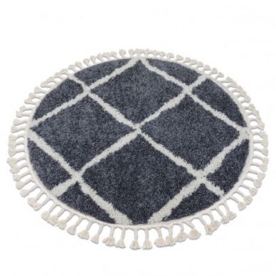 Kilimas BERBER CROSS B5950 Apskritas kilimas pilkas / balti Kilimas BERBER CROSS B5950 Apskritas kilimas pilkas / balti