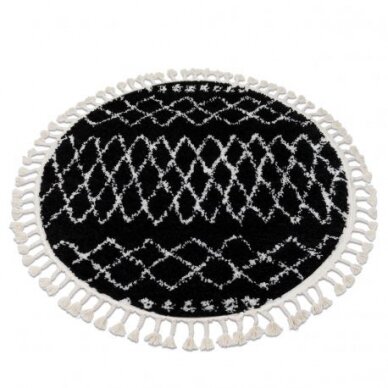 Kilimas BERBER ETHNIC G3802 Apskritas kilimas juodas / balti kutai Kilimas BERBER ETHNIC G3802 Apskritas kilimas juodas / balti kutai