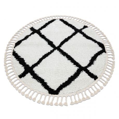 Kilimas BERBER CROSS Apskritas kilimas baltas