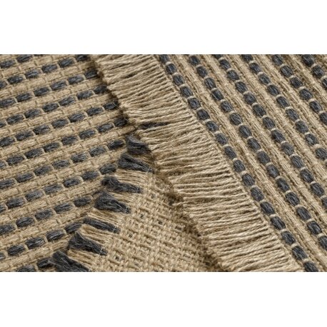 Kilimas JUTE 3652 smėlio spalvos linijos - džiutas, plokščias austas, kutais 1 Kilimas JUTE 3652 smėlio spalvos linijos - džiutas, plokščias austas, kutais 1