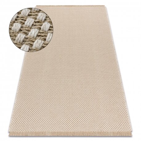 Kilimas JUTE 3731 kreminė / smėlio spalvos - džiutas, plokščias austas, kutais Kilimas JUTE 3731 kreminė / smėlio spalvos - džiutas, plokščias austas, kutais