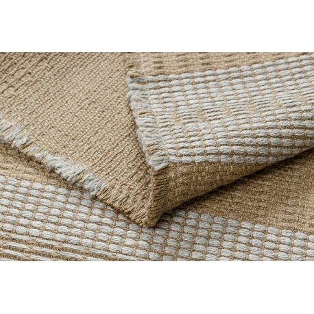 Kilimas JUTE 3734 smėlio spalvos / pilkos juostelės - džiutas, plokščias austas, kutais 2 Kilimas JUTE 3734 smėlio spalvos / pilkos juostelės - džiutas, plokščias austas, kutais 2