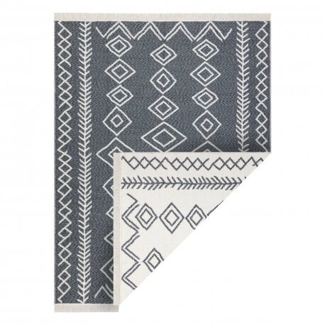 Kilimas TWIN 23000 Boho, medvilninis, dvipusis, su rombais Ekologiški kutai - antracito / kreminė Kilimas TWIN 23000 Boho, medvilninis, dvipusis, su rombais Ekologiški kutai - antracito / kreminė