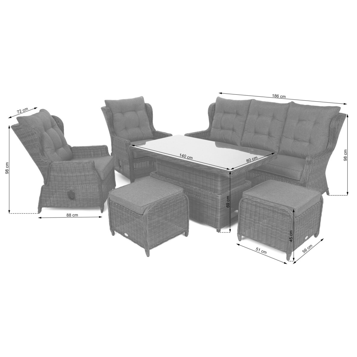 Lauko baldų komplektas MEMFIS WHITE GREY 12 Lauko baldų komplektas MEMFIS WHITE GREY 12