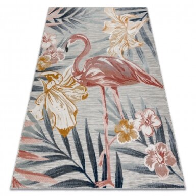 Struktūrinis kilimas BOTANIC 65263 Flamingas, gėlės - pilka Struktūrinis kilimas BOTANIC 65263 Flamingas, gėlės - pilka